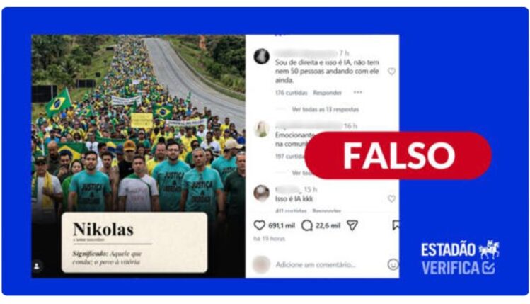 É FAKE! – Foto de multidão em caminhada com Nikolas Ferreira é criação de inteligência artificial