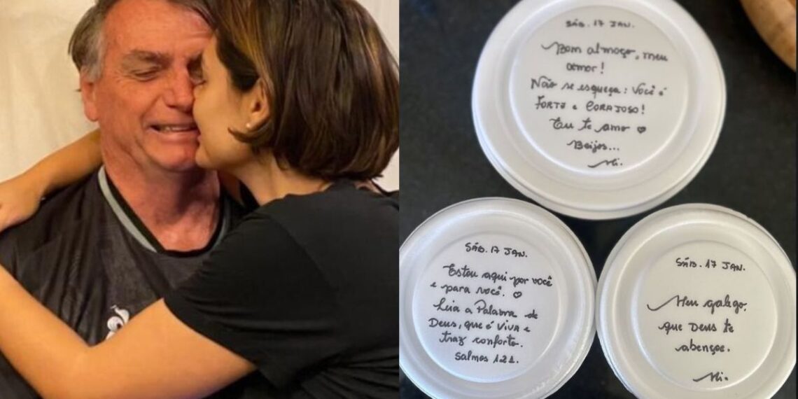 Michelle Bolsonaro leva marmita com mensagens motivacionais para o ex-presidente na Papudinha
