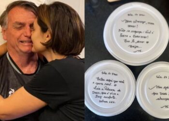 Michelle Bolsonaro leva marmita com mensagens motivacionais para o ex-presidente na Papudinha
